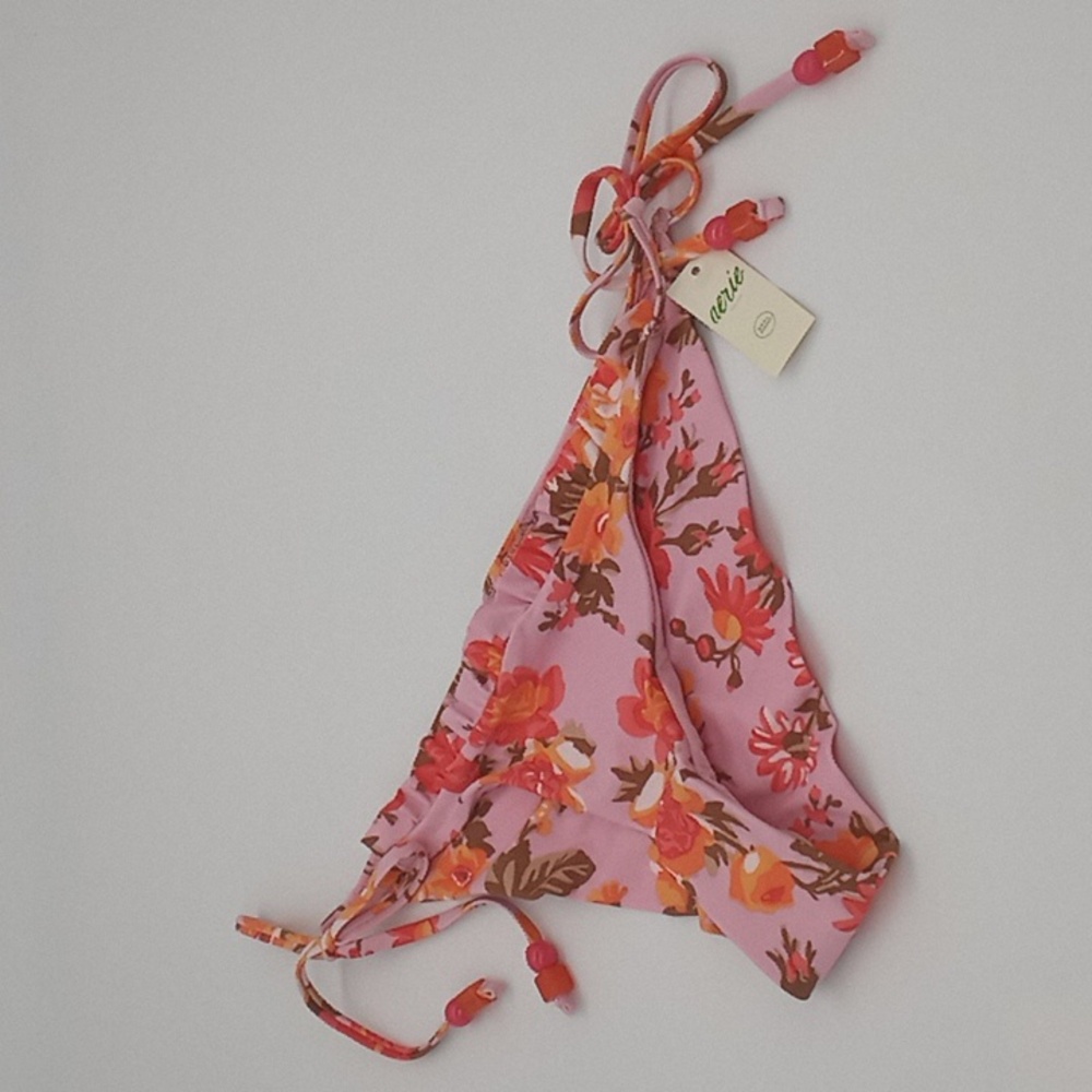 Aerie Printed Ruffle Tie Cheekier Bikini Bottom Country Pink S